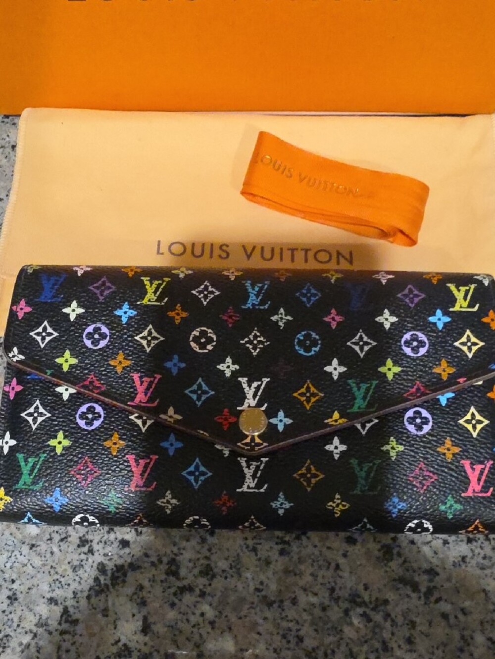 Louis Vuitton Murakami Black Multicolor Monogram Flap Wallet - Picture 2 of 15